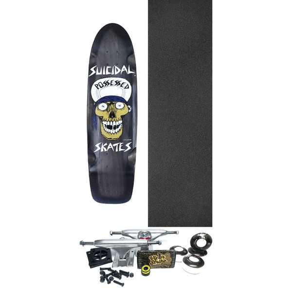 Suicidal Skates Punk Skull Rider Blue / Black Fade Cruiser Skateboard Deck - 8.3" x 30.5" - Complete Skateboard Bundle